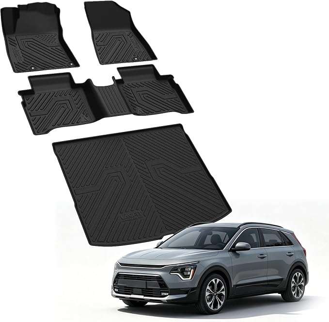 LASFIT Floor Mats & Cargo Mat for Kia NIRO Hybrid 2026 2025 2024 2023 (Not Fit EV & PHEV), All Weather TPE Custom Fit Floor Liners with Full Set Car Mats & Trunk Mats Accessories, Black