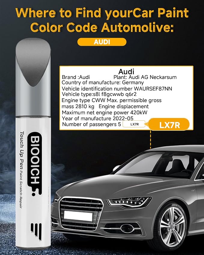 Touch Up Paint Pen Exact Color Match Car Chip and Scratch Repair (for Audi, Monsoon Gray Metallic(LX7R/0C))