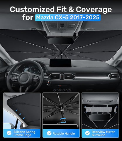 Zanch Upgrade Windshield Sun Shade, Custom Fit for Mazda CX-5 2017-2025 [Titanium-Silver Reflective Coating] Blocks 99% UV & Heat, Sunshade Umbrella for Mazda CX-5 2017 2018 ... 2024 2025