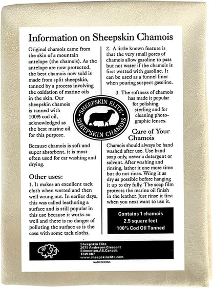 SHEEPSKIN ELITE Chamois Drying Cloth Car Drying Towel Real Leather Super Absorbent Fast Drying Natural Chamois Car Wash Cloth Accessory (2.5 sq. ft.)
