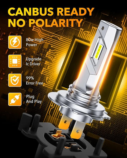 OXILAM H7 Fog Lights LED Bulb, 900% Brighter 6500K Cool White Light, 5Min Plug and Play No Adapter Required, Non-Polarity, 10 Years Lifespan Replacement, IP68, Pack of 2