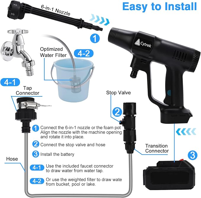 Portable Washer with 6-in-1 Nozzle Handheld Cordless Car Wash Gun Generic Washing Tool for Motorcycle Yard Home Garden Irrigation