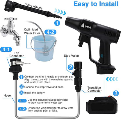 Portable Washer with 6-in-1 Nozzle Handheld Cordless Car Wash Gun Generic Washing Tool for Motorcycle Yard Home Garden Irrigation