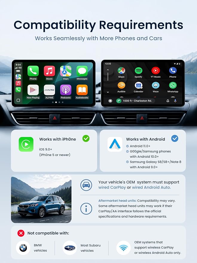 Wireless Carplay Adapter - Magic AI Box CarPlay Android Auto Wireless, Dual Wi-Fi & BT USB Playback, AI-Powered, OTA, Video Box for YouTube, Netflix, CB4CT-GY