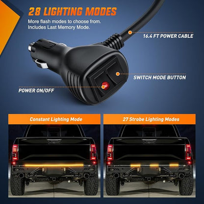Nilight 48 Inch Truck Tailgate Strobe Light Strip Tail Emergency Bar Rear Window Warning Lamp Ultra-Bright Double Row 288 LED for Pickup Trailers Construction Vehicles Car SUV, Amber