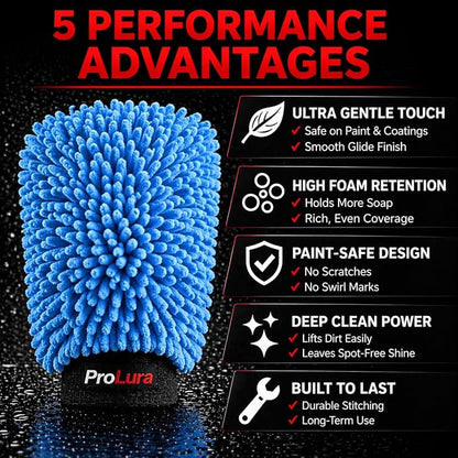 Microfiber Car Wash Mitt 2 Pack, Chenille Scratch-Free Wash Gloves, Ultra Soft, Highly Absorbent, 7.1” x 10.2”, Lint-Free, Reusable Auto Cleaning Mitt (Blue)