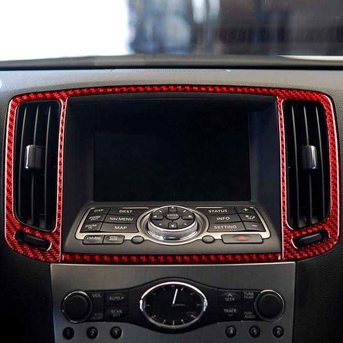 NVCNX Real Carbon Fiber for Infiniti G37 2011-2013 Coupe Sedan Convertible Interior Trim Kit Accessories Cover Decal Set Air Vent Gear Shift Panel Center Console Black/Red 23PCs (Red)