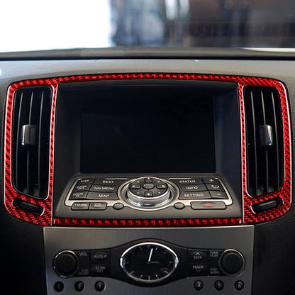 NVCNX Real Carbon Fiber for Infiniti G37 2011-2013 Coupe Sedan Convertible Interior Trim Kit Accessories Cover Decal Set Air Vent Gear Shift Panel Center Console Black/Red 23PCs (Red)