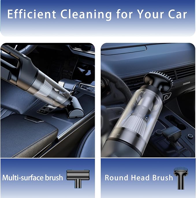 1.1lbs Lightweight Cordless Handheld Vacuum, 5-in-1 Rechargeable Portable Car Vacuum Cleaner with Washable Filter & Multi-Nozzles, Powerful Pet Hair Remover for Home, Office & Car Detailing