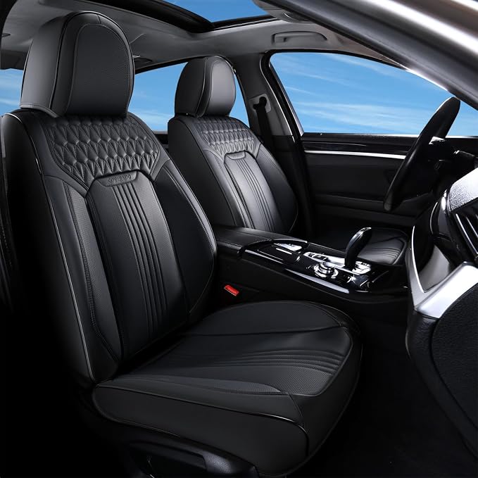 Coverado Front Seat Covers, Leather Car Seat Cover, Waterproof Car Seat Protector, Driver Seat Covers Car Seat Cushion Universal Fit for Most Cars, Black