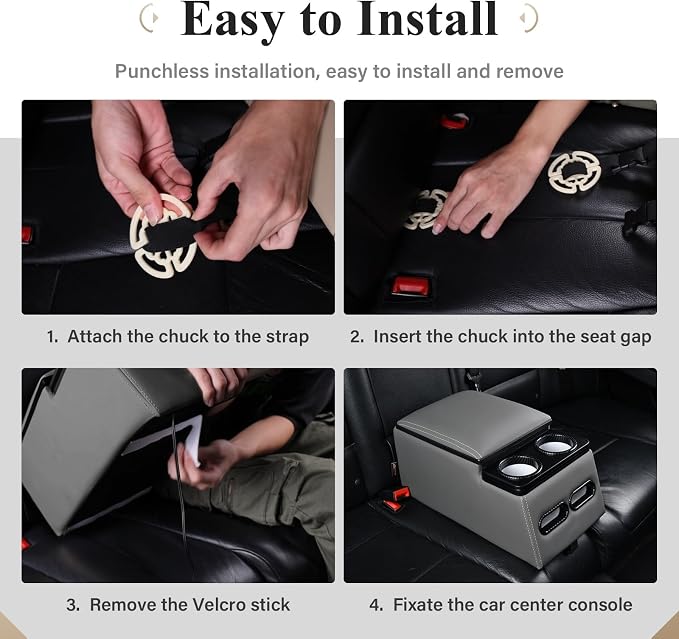 Coverado Car Center Console, Universal Bench Seat Center Consoles, Center Console for Van, Back Seat Storage Box, Rear Seat Car Console Organizer with Cup Holder, Central Armrest Box (Regular, Gray)