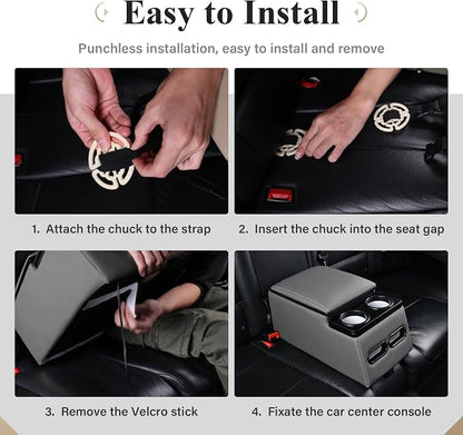 Coverado Car Center Console, Universal Bench Seat Center Consoles, Center Console for Van, Back Seat Storage Box, Rear Seat Car Console Organizer with Cup Holder, Central Armrest Box (Regular, Gray)