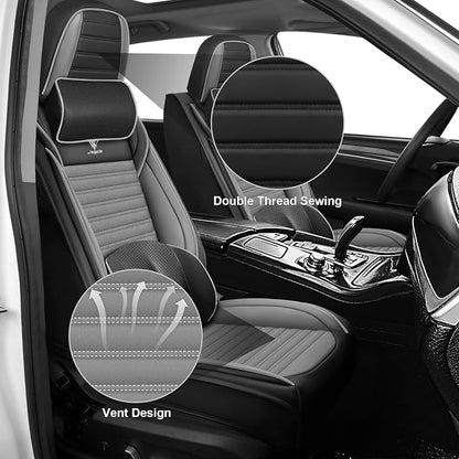Seat Covers Full Set Fit for Nissan Rogue 2015-2026, Breathable and Comfortable Leather Car Seat Cover, Deluxe Waterproof Cushion Cover Auto Interior Accessories (Black Gray)