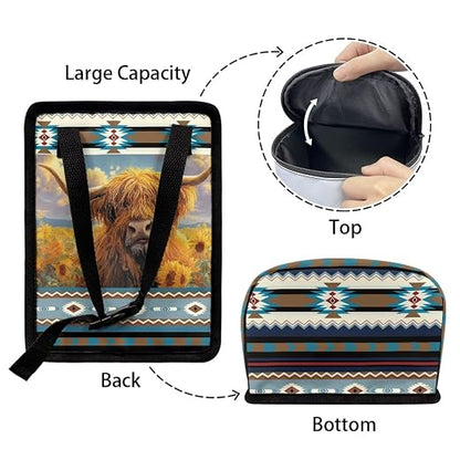 Talayituse Aztec Highland Cattle American Tribal Print Car Trash Can, Auto Garbage Bin with Adjustable Straps, Foldable Car Trash Bin Hanging Storage Organizer Bag Container for Camping Picnic