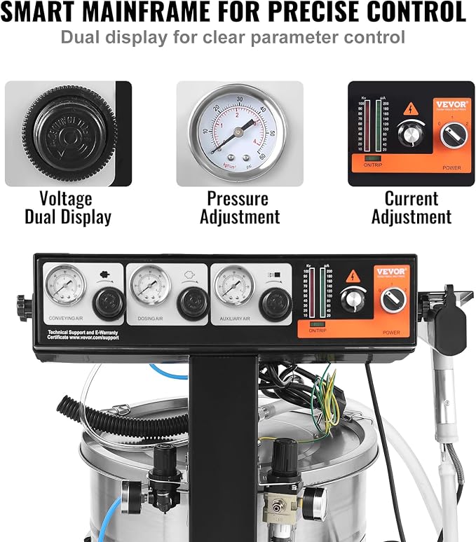 VEVOR Powder Coating System, 50W 100KV Electrostatic Output Machine with 50L Powder Hopper, 450g Per Minute Kit with Spray Gun and Trolley Base, Indoor and Outdoor