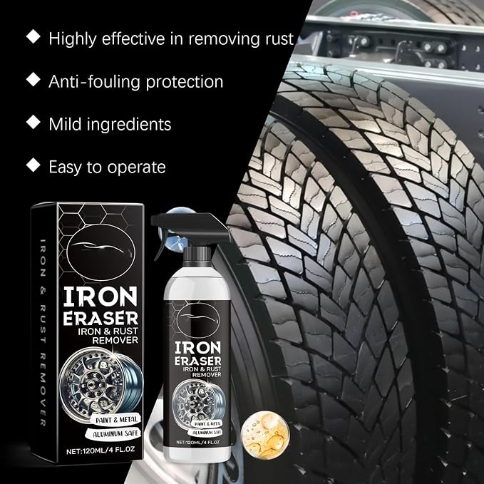Car Iron Remover, 120ml Rust Removal Spray, Wheel Cleaner Iron Remover, for Car Auto Truck Motorcycle RV Vehicle Paint Tire Rim Hub Brake Oxidation