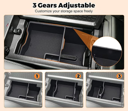 Dual Center Console Organizer for Toyota RAV4 2026+ Accessories (LE/SE/XLE/Woodland/XSE) RAV4 Console Tray Insert Organizer with Coin Holder Tissue Box Holder and Rubber Mats for Toyota RAV4 2026+