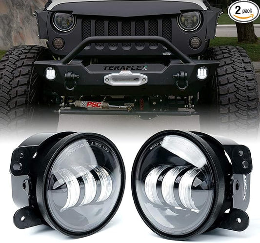Xprite 4-Inch LED Fog Lights 60W High-Intensity Off-Road Fog Lamp for Driving, DOT Approved Replacement Compatible with 2007-2018 Jeep Wrangler JK JKU