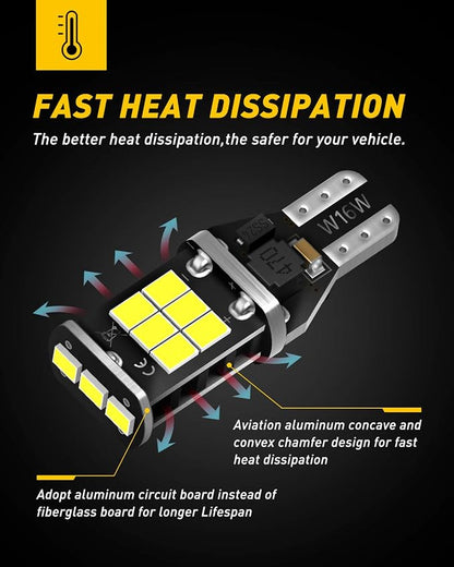 AUXITO 912 921 LED Bulb for Backup Light Reverse Lights High Power 2835 15-SMD Chipsets Error Free T15 906 922 W16W Bulbs, 6000K White, Exterior Light Bulbs (Upgraded, Pack of 2)