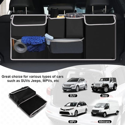 UYYE Trunk Hanging Organizer, Backseat Bag, Car Interior Accessories with 4 Pockets & 2 Mesh Pouches for Groceries, Will Provide More Storage Trunk Space for SUV, Jeep, MPVs