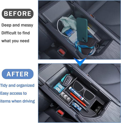 TOPINSTALL Center Console Tray Compatible with 2018-2024 Toyota Camry XLE XSE and 2020-2024 Camry LE SE with Dual USB Ports, Interior Accessories Armrest Console Organizer (Not for 2025)