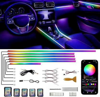 Acrylic Interior Car LED Strip Lights,dreamcolor 6-in-1 Car Ambient Lighting Kit, with APP Control, 622 LED Fiber Optic Strip Lights for Cars,Supports Neon Sync with Music DIY Mode.