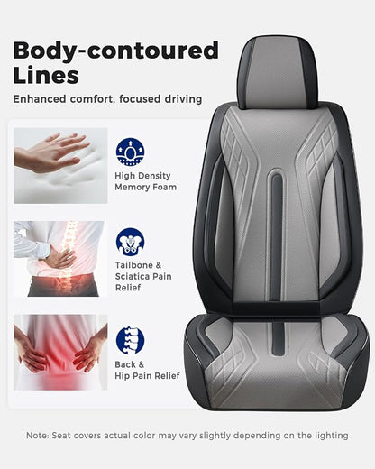 Huidasource Car Seat Covers Full Set, Universal Fit for Most Cars SUV Trucks, Full Coverage Nappa Leather Seat Cover, Airbag, Cupholder Compatible, Velcro Adjustable, Seat Function Retain, Black&Gray