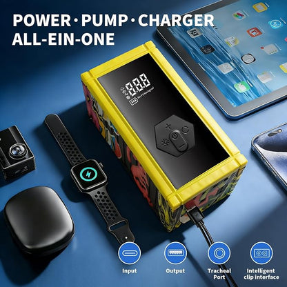 Portable Car Battery Jump Starter with Air Compressor, 8000A Jump Pack for 9.0L Gas/8.0L Diesel, 150PSI Tire Inflator Air Pump, 12V Jump Box Power Pack Booster with LED Light for Emergency