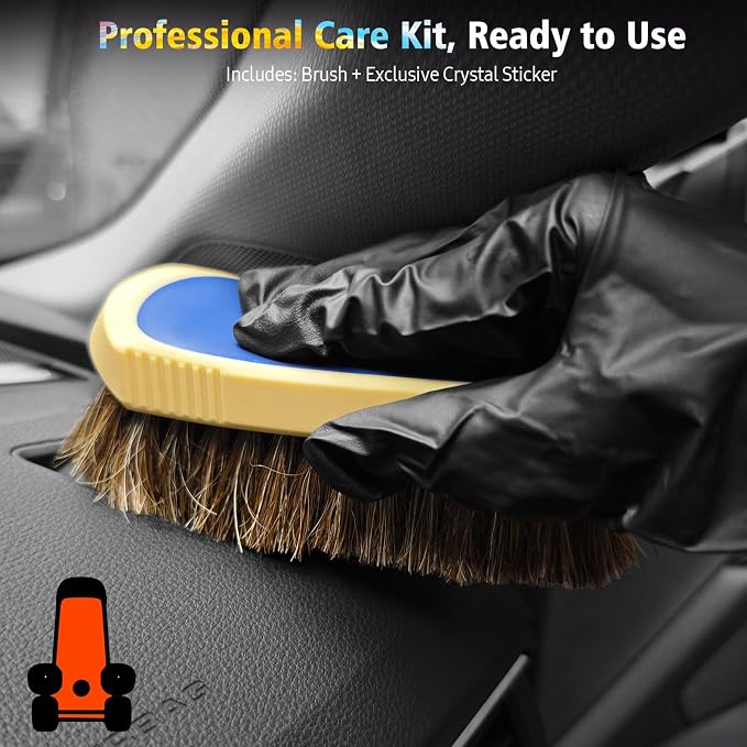 YeewayVeh Horse Hair Leather Cleaning Brush - Upgraded Long Bristle Car Leather Brush with 360° Soft Grip, for Car Interior Seats, Sofa, Upholstery & Furniture Care