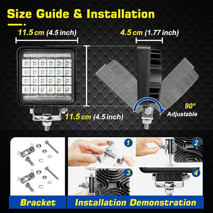 High-end Amber & White LED Pod Lights, 2 Pack 4.5inch Square Light Pods with Wiring Harness, 3 Mode Spot Flood Combo Offroad LED Work Lights 4x4, Strobe Fog Light for Truck Car ATV UTV Boat 12V