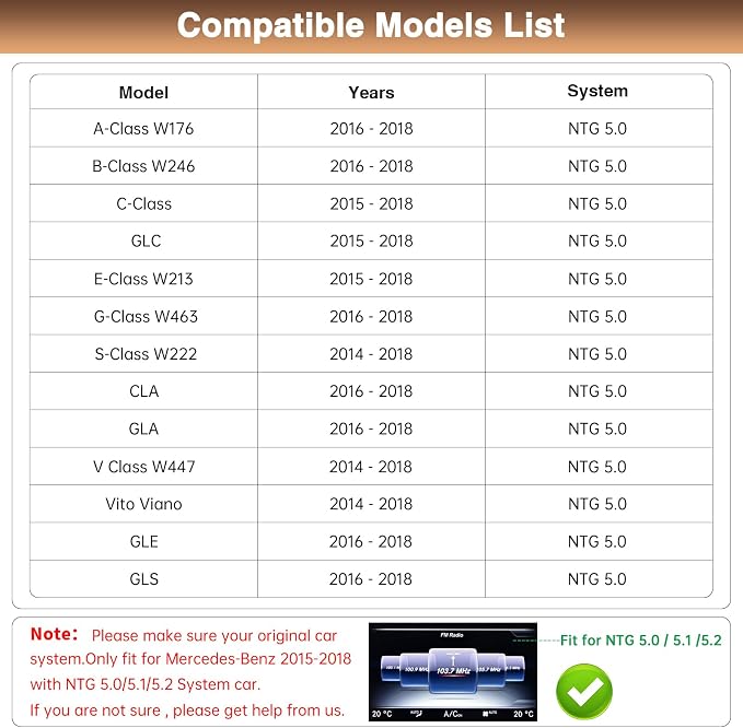 Wireless Carplay Retrofit Kit Decoder for Mercedes-Benz A B C E S V G GLE GLS NTG5.0 System 2015-2018 Support Bluetooth Mirrorlink Siri