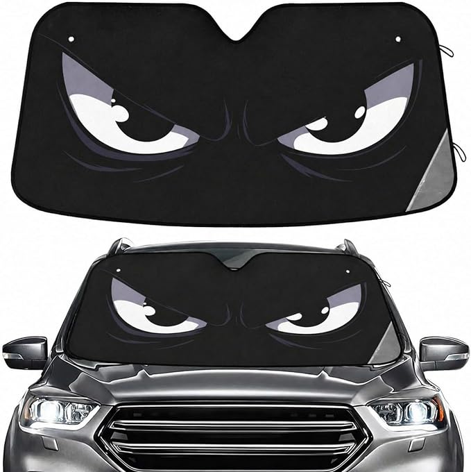 Evil White Eyes Windshield Sun Shade for Car Auto SUV Truck Foldable Front Window Sunshade Sun Visor Protector Block UV Rays Reflect Heat, 55" x 28"