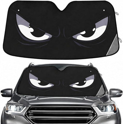 Evil White Eyes Windshield Sun Shade for Car Auto SUV Truck Foldable Front Window Sunshade Sun Visor Protector Block UV Rays Reflect Heat, 55" x 28"