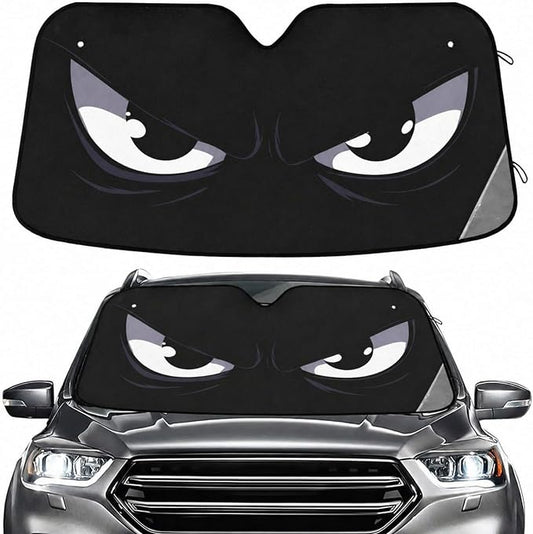 Evil White Eyes Windshield Sun Shade for Car Auto SUV Truck Foldable Front Window Sunshade Sun Visor Protector Block UV Rays Reflect Heat, 55" x 28"