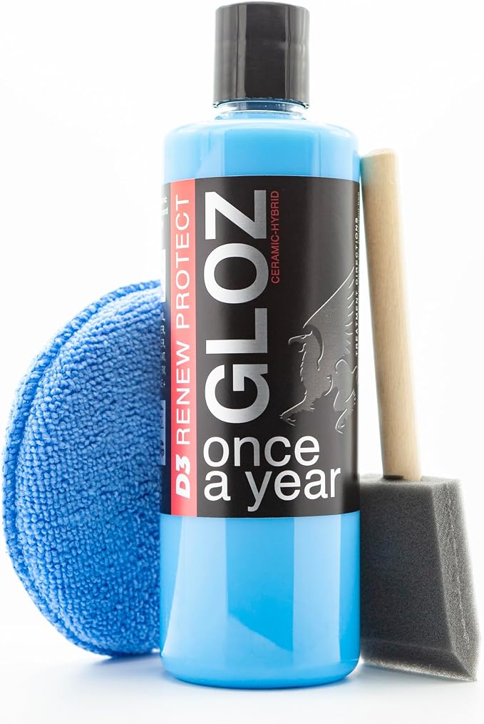 RENEW PROTECT - GLOZ, Tire & Trim Treatment, Ceramic-Hybrid Protectant, Lasts Months - Years, Mid or High Shine, Floor Mats-RV-Golf Cart, 100% Motorcycle-Safe, Wash-Proof, 5min Dry-Seal 16oz