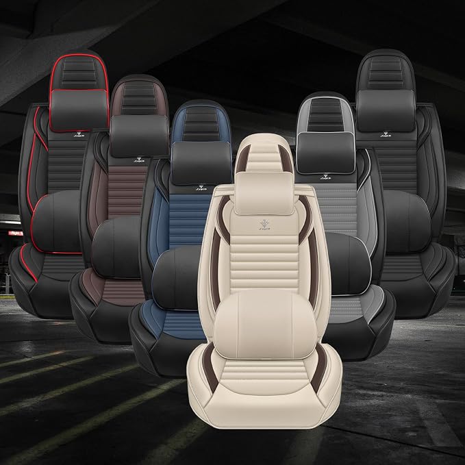 Seat Covers Fit for Nissan Rogue 2015-2026, Breathable and Comfortable Leather Car Seat Cover, Deluxe Waterproof Cushion Cover Auto Interior Accessories (Beige Brown)