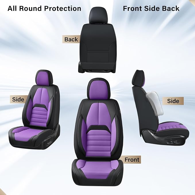 Coverado Car Seat Covers Full Set, Seat Covers for Cars, Automotive Seat Covers, Waterproof Nappa Leather Front Seats and Back Car Seat Protector, Universal Fit for Most Cars SUV Trucks,Black&Purpe