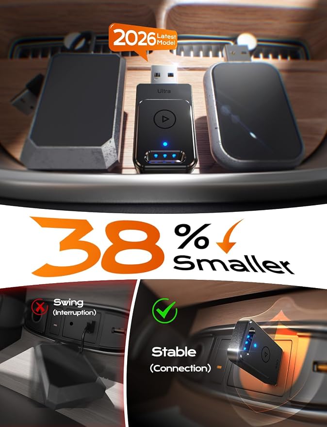 for Apple Carplay Wireless Adapter, 3X Fast Auto-Connect, No Latency, Plug&Play, Wireless Carplay Adapter, 2026 Mini Car Play Dongle for iPhone 6~17, Fit for 927+ Cars,USB A/C (Black)