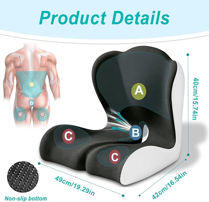 Seat Cushion for Office Chair and Car – L-Shaped Ergonomic Seat Cushions for Stability & Anti-Slip, Orthopedic Cushion for Sciatica, Back & Tailbone Pain Relief, Dark Gray & Light Gray
