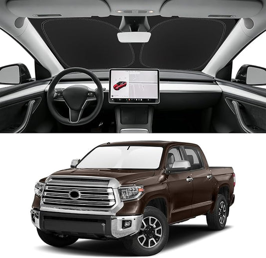 Custom Fit Windshield Sun Shade for Toyota Tundra 2007-2026, Blocks UV & Heat, Front Window Sunshade Accessories, Easy Fold & Store Keep Your Car Cooler
