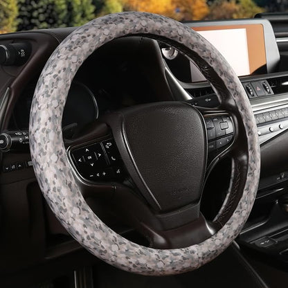 Camo Print Steering Wheel Cover with Silicone Inner Ring, Non-Toxic, Odorless Silicone Leather with Non-Fading Pattern for Men Women, Universal 14.5 to 15 Inch (Camo Print)