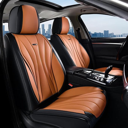 Coverado Front Seat Covers, 2 Pack Leather Seat Cover for Cars, Waterproof Seat Covers, Front Seat Car Seat Protectors, Driver Car Seat Cushions Universal Fit for Most Vehicles, Black&Brown
