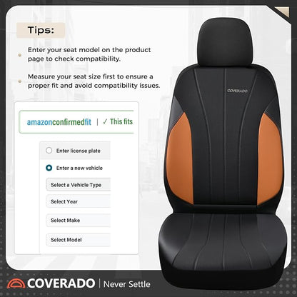 Coverado Car Seat Covers， 2 Front Seats Waterproof Nappa Leather Automotive Seat Protectors, Front Luxury Mesh Seat Covers, All-Weather Universal Fit for Most Cars SUVs, Trucks, Blue&Black