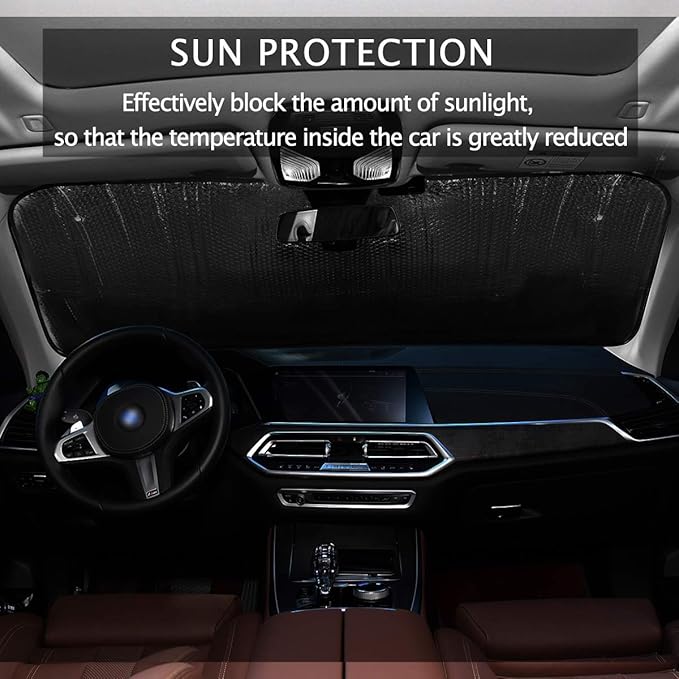 Ladybugs Flower Car Windshield Sun Shade Red Scarab Foldable UV Ray Sun Visor Protector Sunshade to Keep Your Vehicle Cool (55" x 27.6")