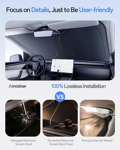 Windshield Sun Shade for Ford Bronco, Jeep Gladiator/Wrangler,ect for 2000-2026 | Multi-Layer UV Block & Heat Insulation | Keeps Car Cool & Protects Interior, Easy Storage with Bag