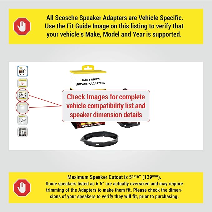 Scosche SASCN656 5.25-6.5” Speaker Adapters - Compatible with Select 2004-16 Nissan and Scion - Adapter for 5 1/4" to 6 1/2" Car Speakers - Sold in Pairs - Does Not Fit Oversize 6.5", 6.75" or 6X9"