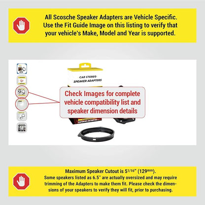 Scosche SASCN656 5.25-6.5” Speaker Adapters - Compatible with Select 2004-16 Nissan and Scion - Adapter for 5 1/4" to 6 1/2" Car Speakers - Sold in Pairs - Does Not Fit Oversize 6.5", 6.75" or 6X9"