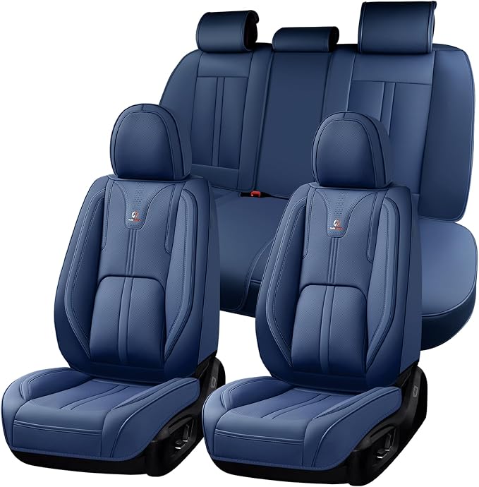 Huidasource Blue Seat Covers Luxury Nappa Leather, Car Seat Covers with Velcro Adjustable, Airbag, Lumbar Support, Cooling＆Heating, Seat Covers for Trucks Universal Fit for Most Cars SUV Trucks, Blue