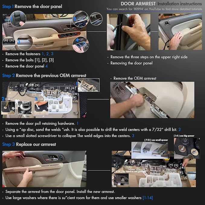 Door Panel Armrest Repair Fit for Chevy Silverado Suburban Tahoe Avalanche | Fit for GMC Sierra Yukon 2010-2014 | Fits Door Panel with Release Handle Above Armrest | Front Left & Right Side | Gray