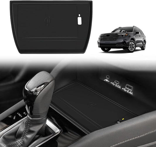 Muslogy Center Console Inserts Compatible with 2025 Subaru Forester Accessories, Center Console Wireless Charger Protective Mat Liner Anti-Slip Phone Charge Area Charging Protection
